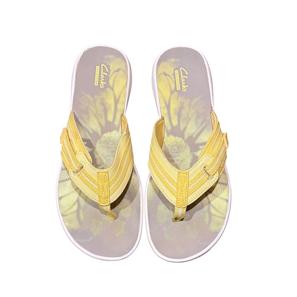 Clarks Collection Breeze Sea Yellow Floral Flip Flop Sandals Womens 9 26109013